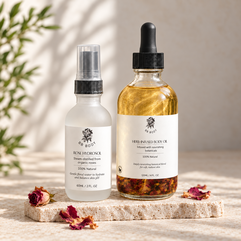 Herb-infused Body Oil and Rose-infused Hydrosol Set