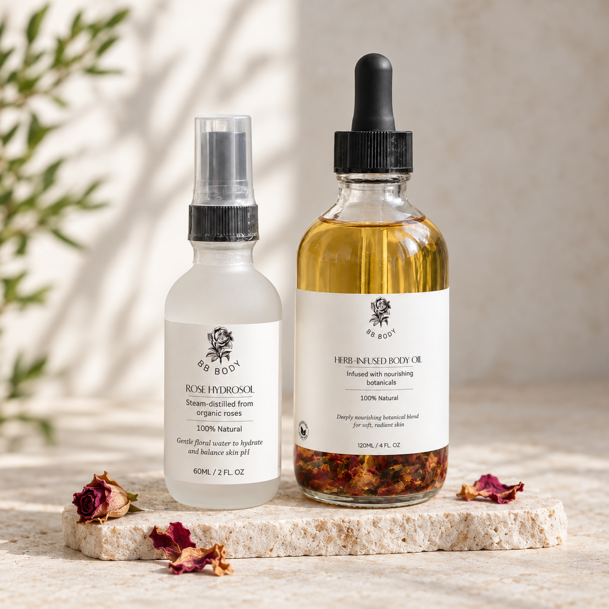 Herb-infused Body Oil and Rose-infused Hydrosol Set
