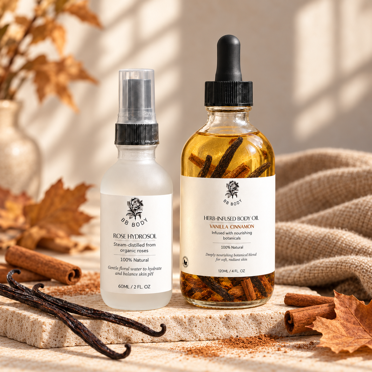 Seasonal Herb-infused Body Oil and Rose-infused Hydrosol Set