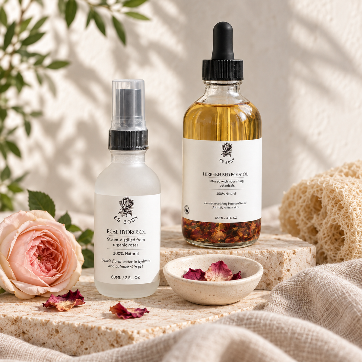 Herb-infused Body Oil and Rose-infused Hydrosol Set