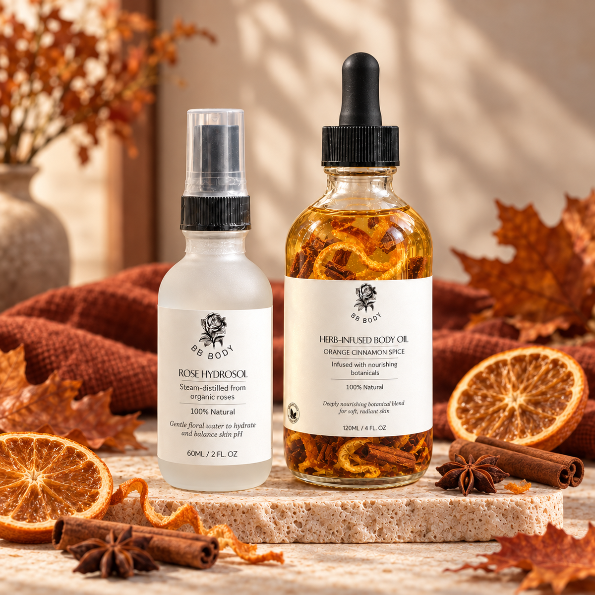Seasonal Herb-infused Body Oil and Rose-infused Hydrosol Set